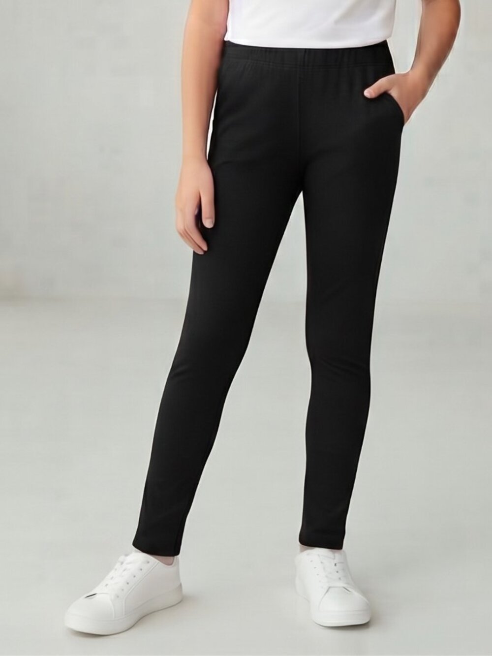 NWT Hiahif Black Cotton Stretch Everyday Leggings Kids 10-12Y